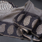 Semi Linen Cream Zig Zag Printed Saree And Zari Thread Border