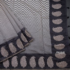 Semi Linen Cream Zig Zag Printed Saree And Zari Thread Border