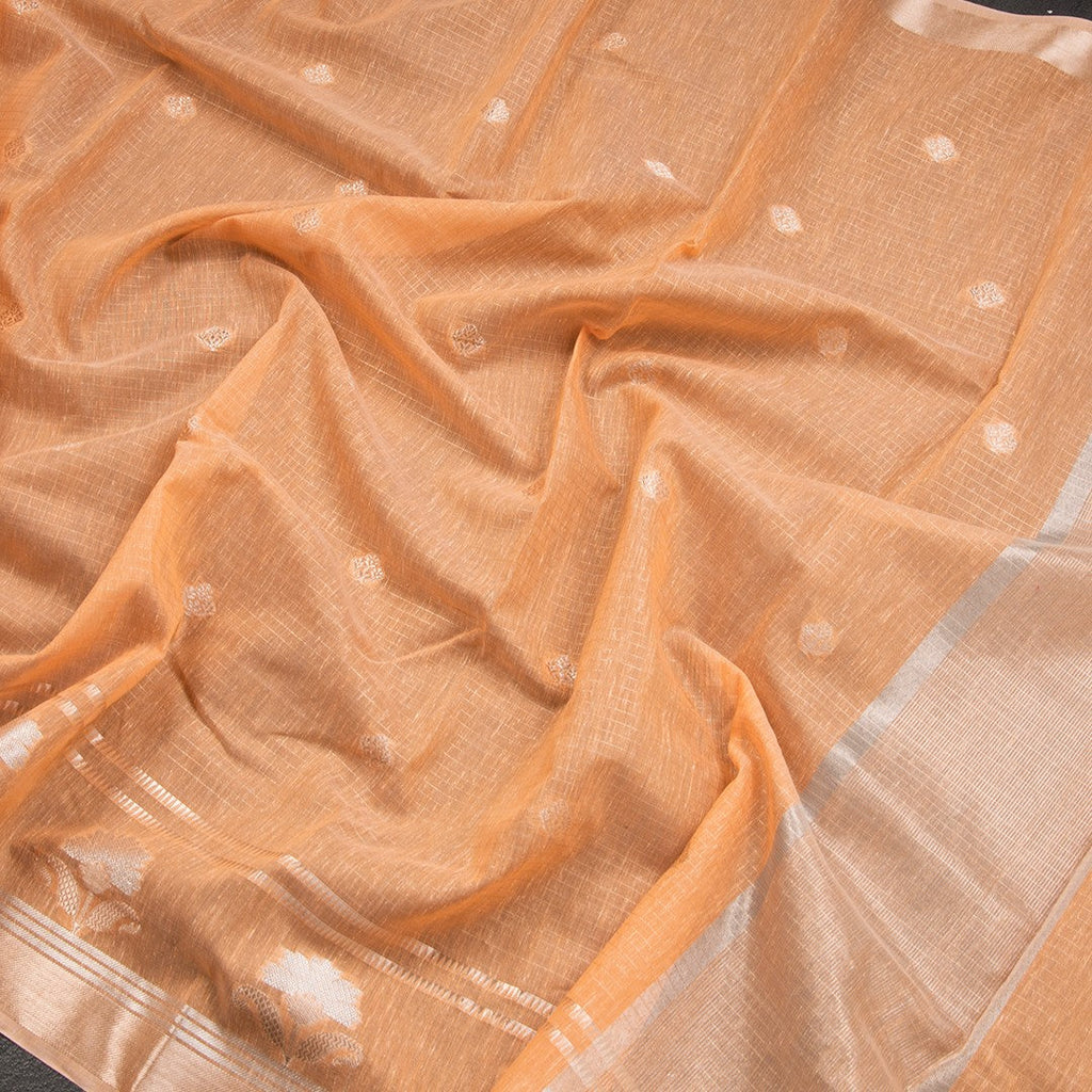 Semi Linen Peach Zari Worked Saree - Kumaran Silks