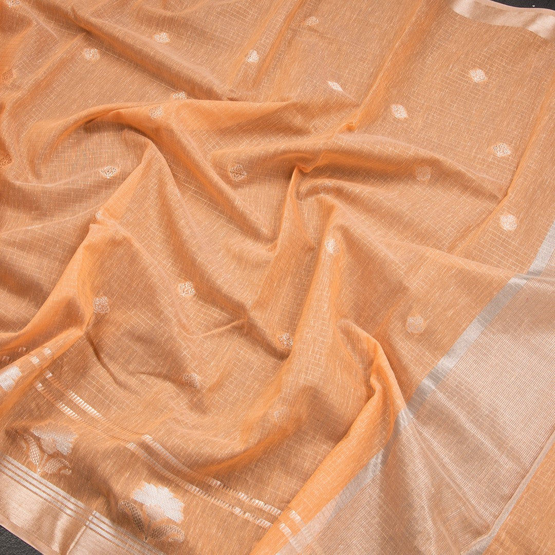 Semi Linen Peach Zari Worked Saree - Kumaran Silks