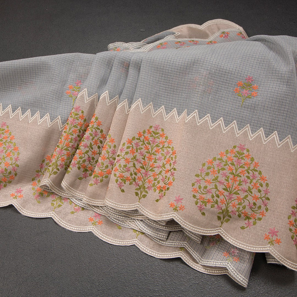 Kota Grey Saree With Applique Work
