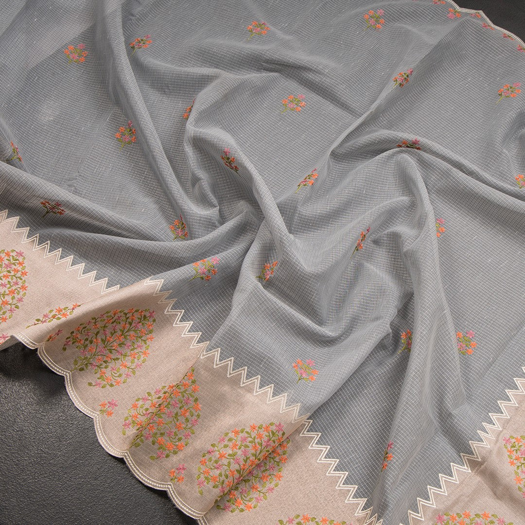Kota Grey Saree With Applique Work - Kumaran Silks