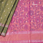Semi Kataan Olive Green Saree With Zari Buttas