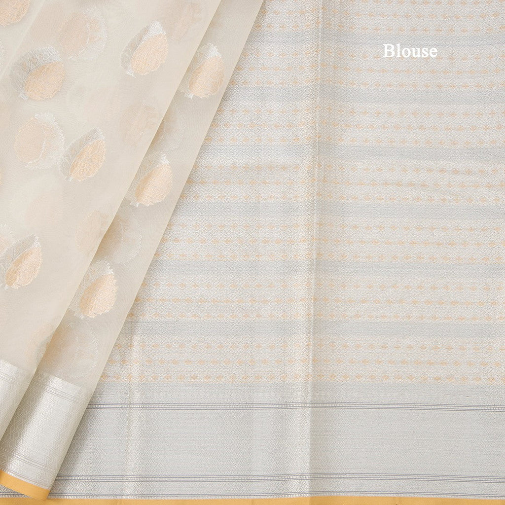 Organza Cream Floral Zari Worked Saree