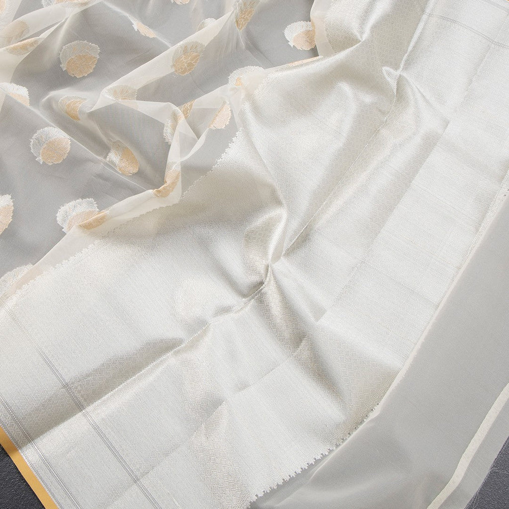 Organza Cream Floral Zari Worked Saree - Kumaran Silks