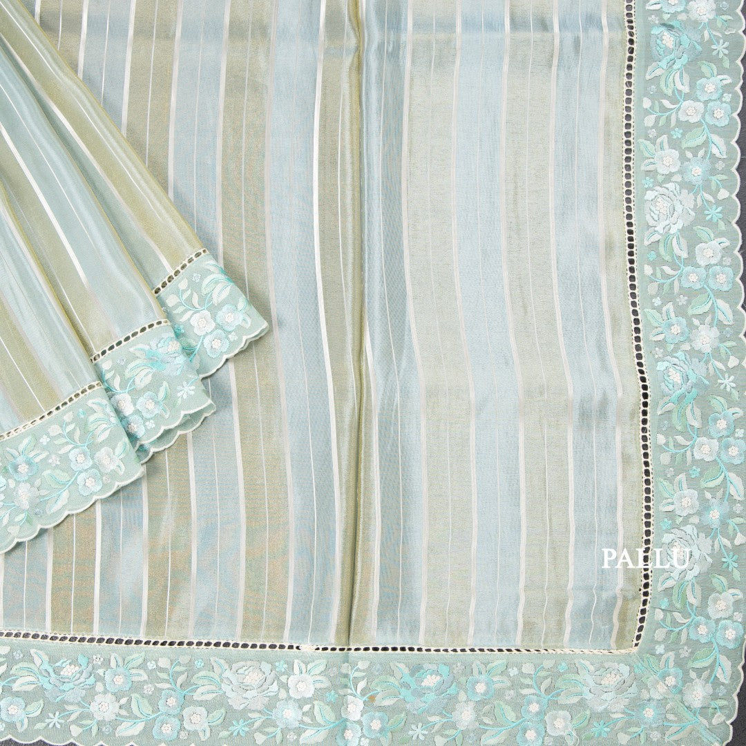 Tissue Multi Colour Zari Stripes With Thread Border Saree 05