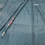 Satin Silk Sage Green Floral Printed With Thread Work Saree