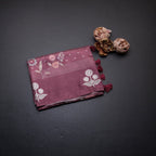 Satin Silk Onion Pink Floral Printed With Thread Work Saree
