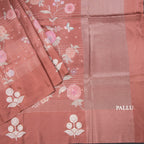 Satin Silk Burnt Umber Brown Floral Printed With Thread Work Saree