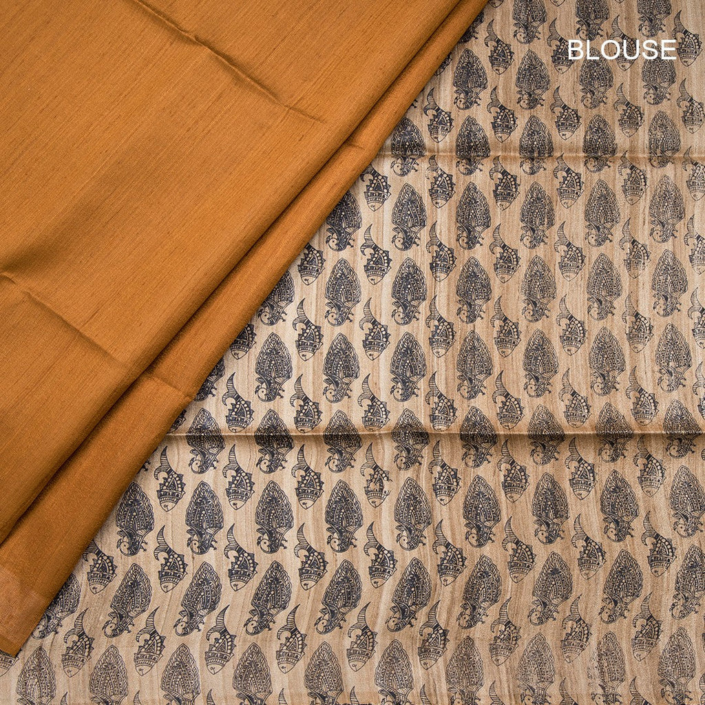 Raw Silk Mustard Plain With Printed Work Saree