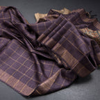 Tussar Dark Purple Checked Saree