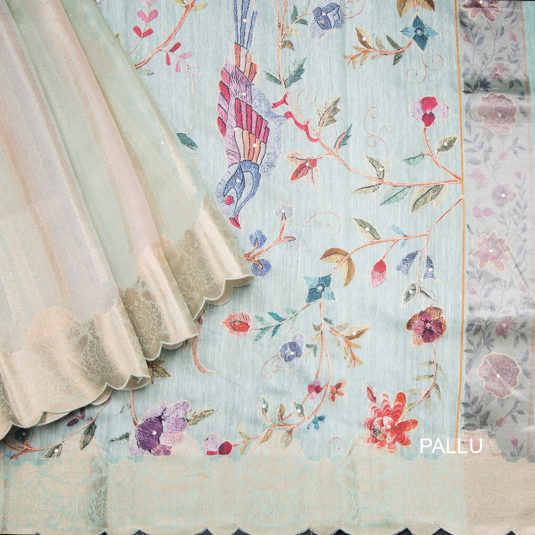 Linen Multi Colour Stripes Saree With Zari Border