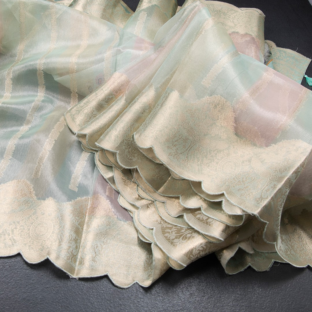 Linen Multi Colour Stripes Saree With Zari Border