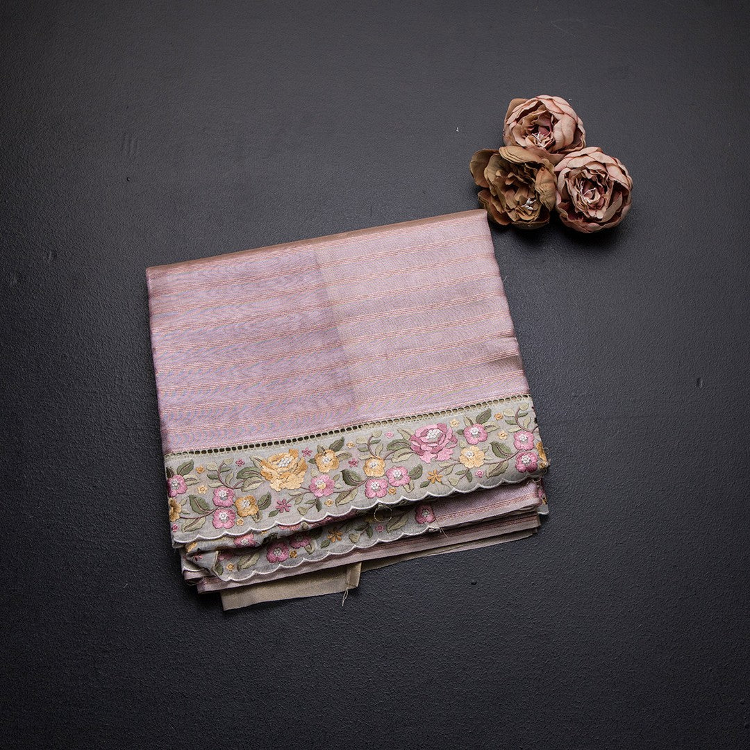Tissue Banarasi Pink Stripes Saree With Thread Work