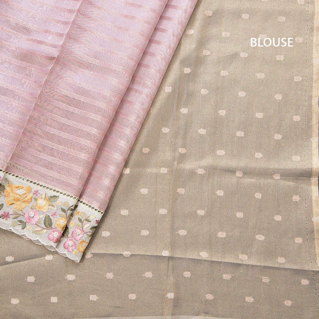 Tissue Banarasi Pink Stripes Saree With Thread Work