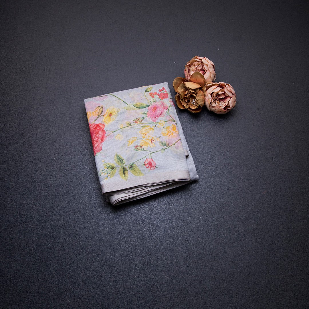 Semi Linen Grey Floral Printed Saree 05