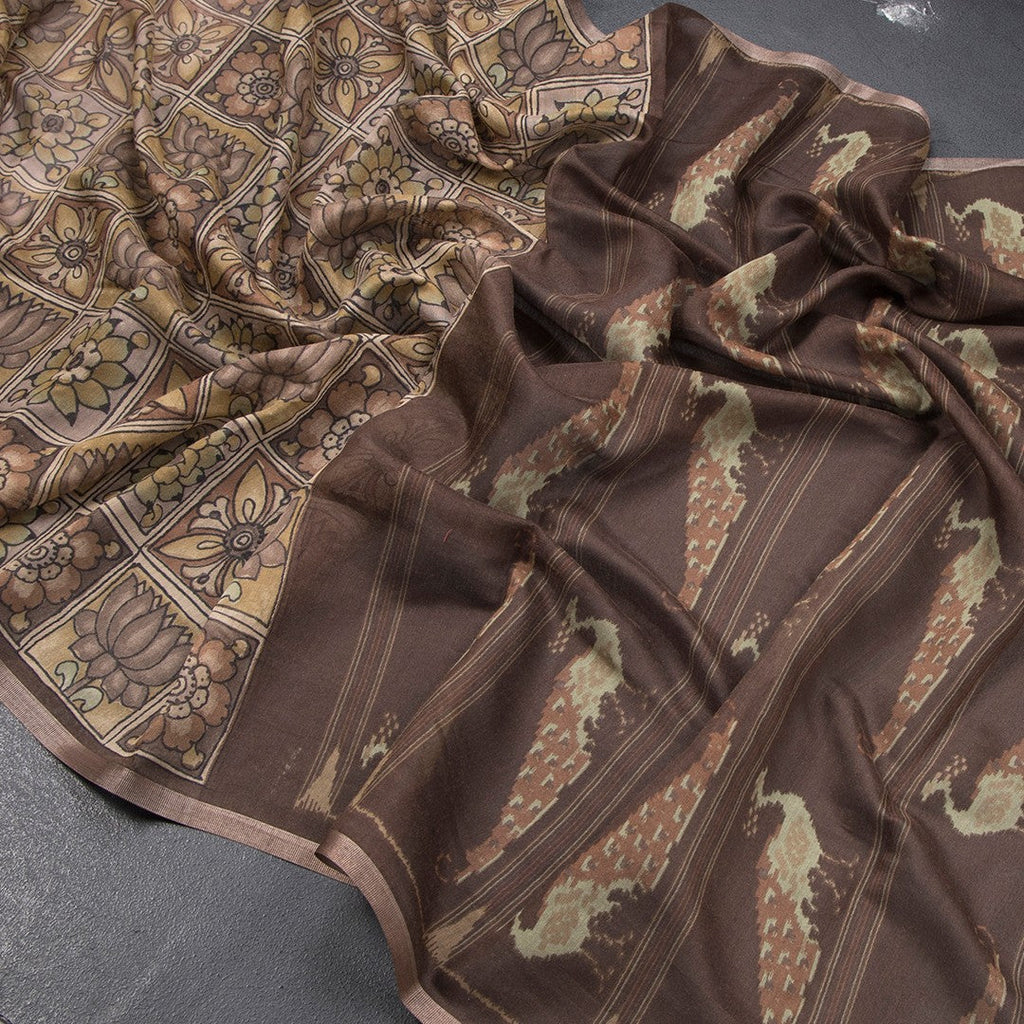 Semi Linen Brown Floral Printed Saree 03