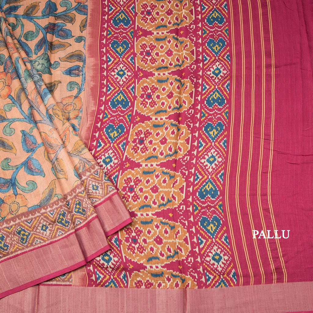 Tussar Peach Floral Printed Saree