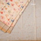 Semi Linen Cream Floral Printed Saree 05