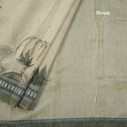 Semi Linen Pista Green Printed Saree
