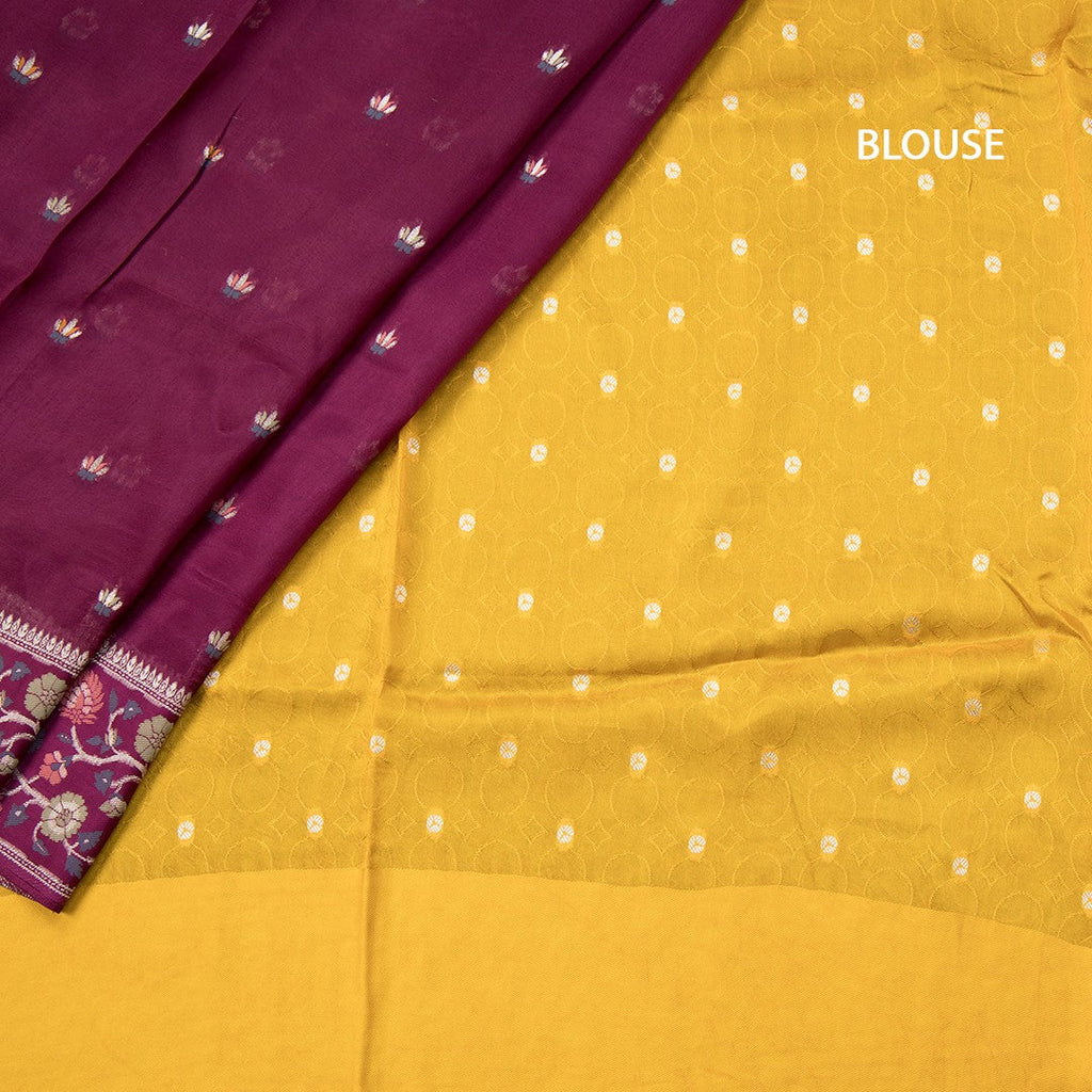 Raw Silk Dark Violet With Zari Buttas And Floral Border