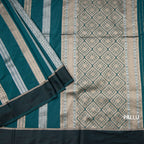 Raw Silk Teal Green Saree With Zari Stripes Design And Simple Border