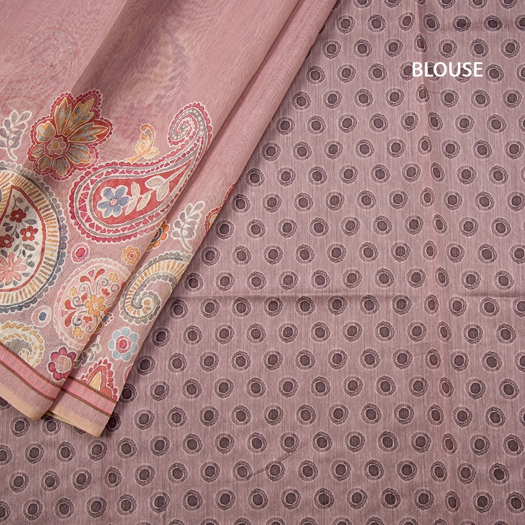 Semi Linen Light Brown Printed Saree