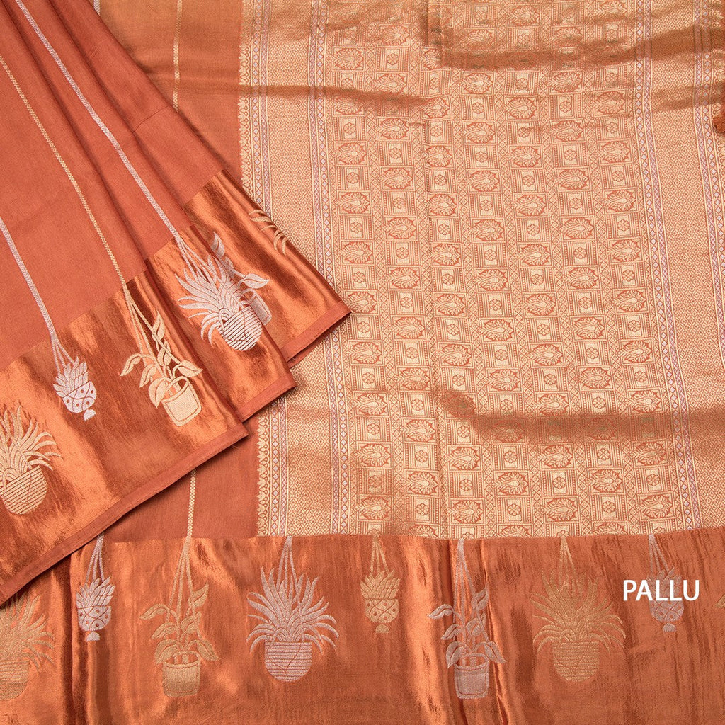 Raw Silk Rust Orange Zari Worked Saree