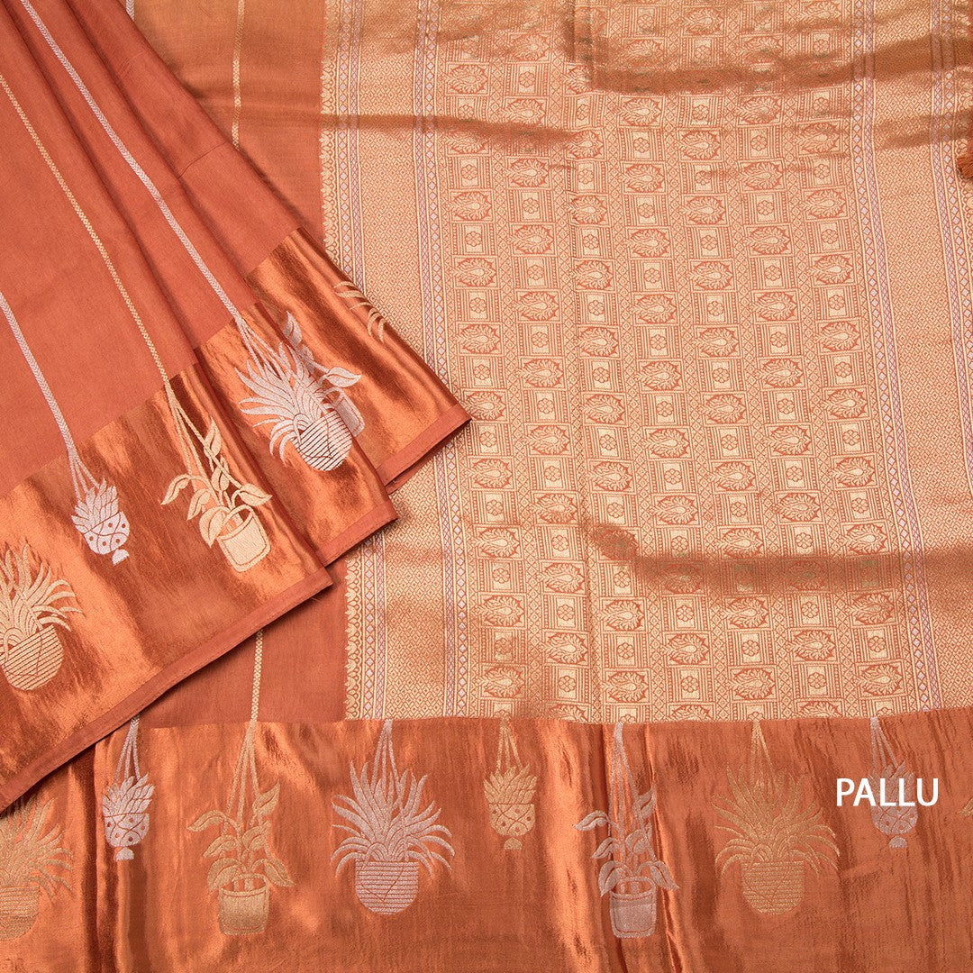 Raw Silk Rust Orange Zari Worked Saree