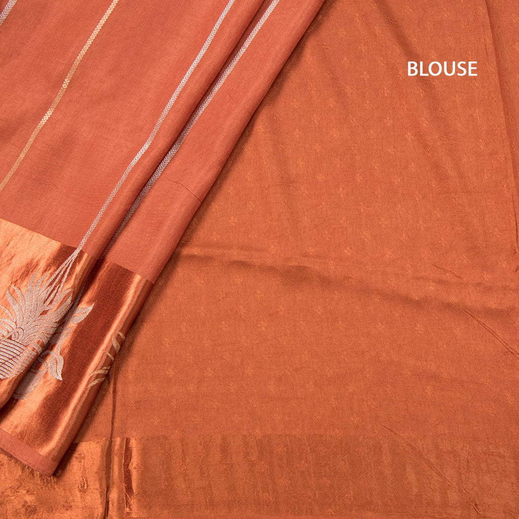 Raw Silk Rust Orange Zari Worked Saree