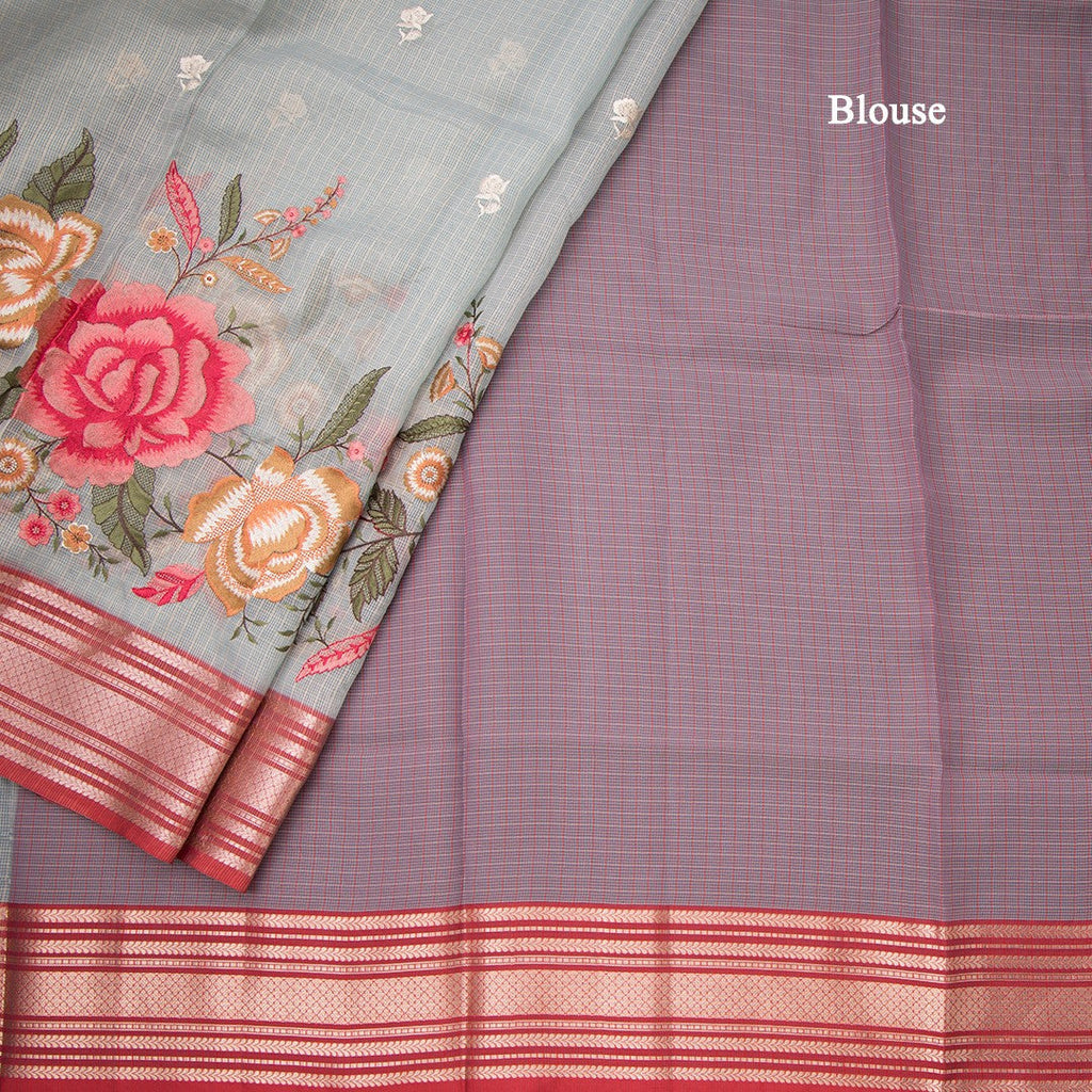 Kota Sky Blue Stylish Thread Work Saree With Zari Border