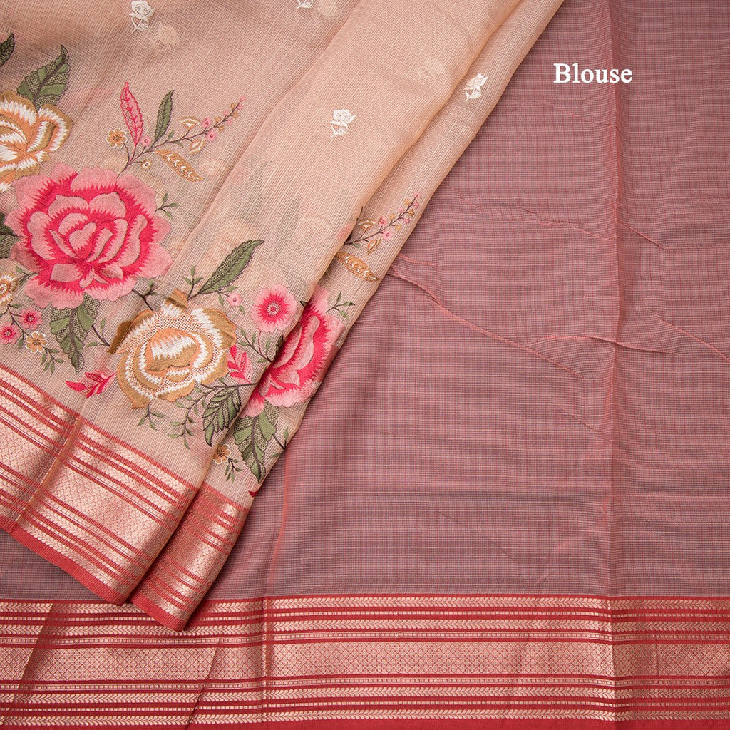 Kota Peach Stylish Thread Work Saree With Zari Border