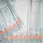 Fancy Silk Turquoise Stylish Thread Work Saree