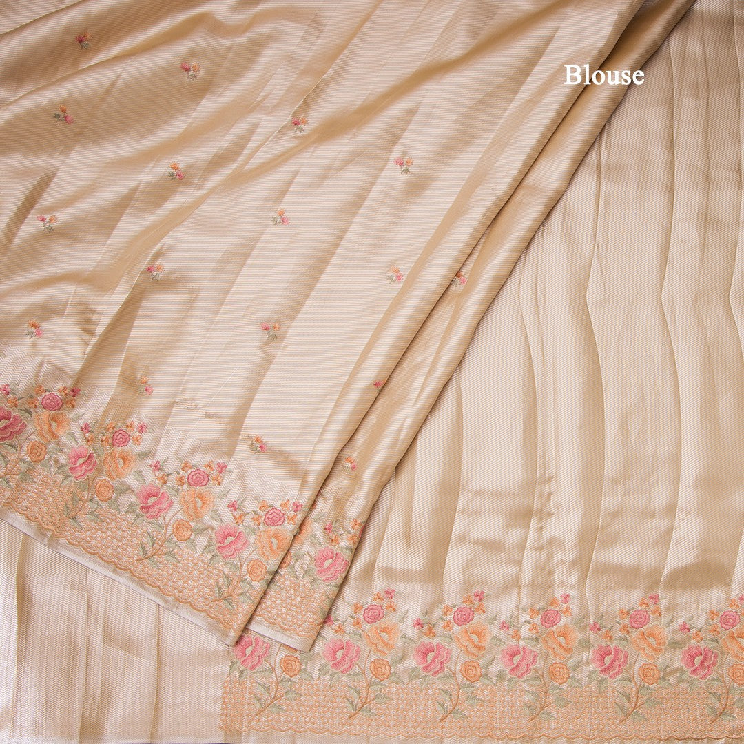 Fancy Silk Light Copper Stylish Thread Work Saree