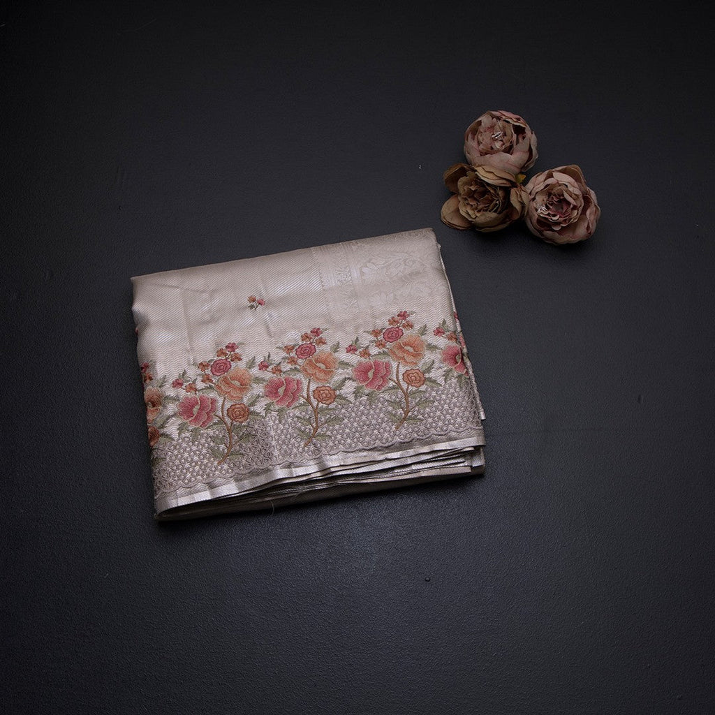 Fancy Silk Cream Stylish Thread Work Saree