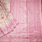 Fancy Silk Light Brown Stylish Thread Work Saree With Zari Border