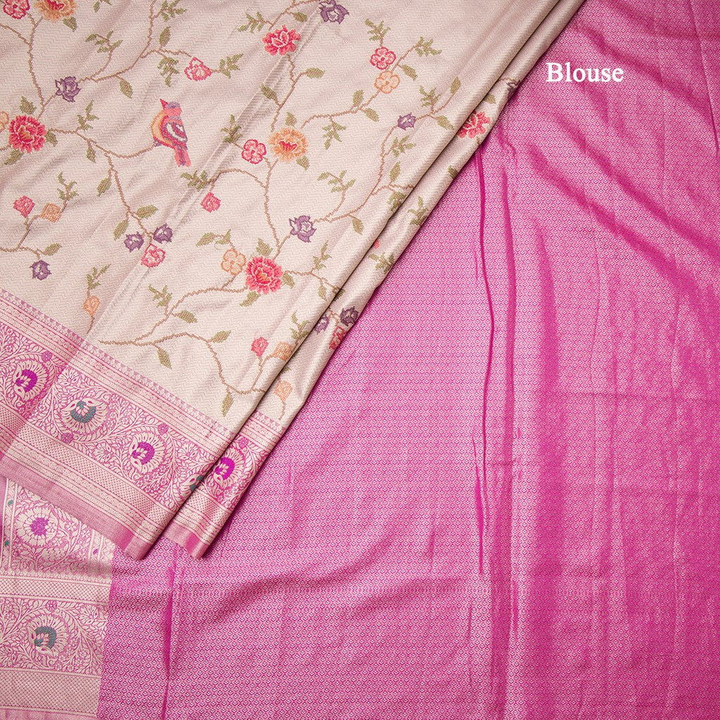 Fancy Silk Light Brown Stylish Thread Work Saree With Zari Border