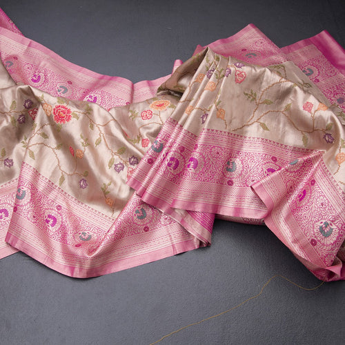 Fancy Silk Light Brown Stylish Thread Work Saree With Zari Border 02
