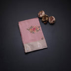 Satin Silk Light Peach Floral Printed Saree With Zari Border