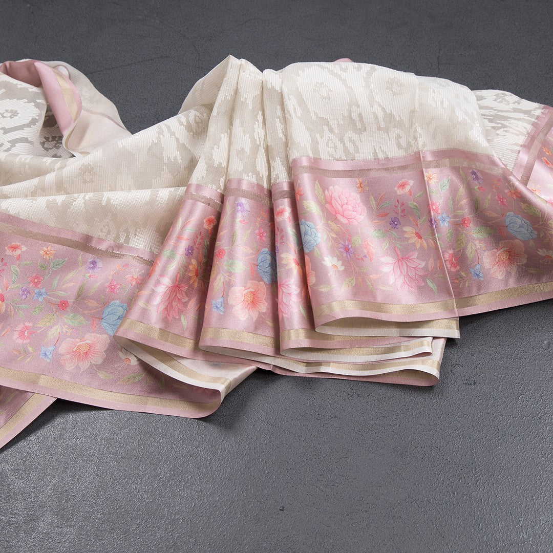 Kora Cream Saree With Satin Border