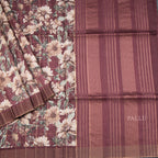 Tussar Dark Maroon Zari Checked Saree With Printed Work