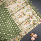 Raw Silk Pickle Green Zari Worked Saree With Printed Work