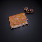 Katan Silk Mango Yellow Floral Printed Saree With Zari Border