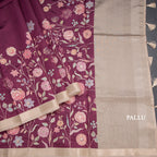 Katan Silk Wine Colour Floral Printed Saree With Zari Border