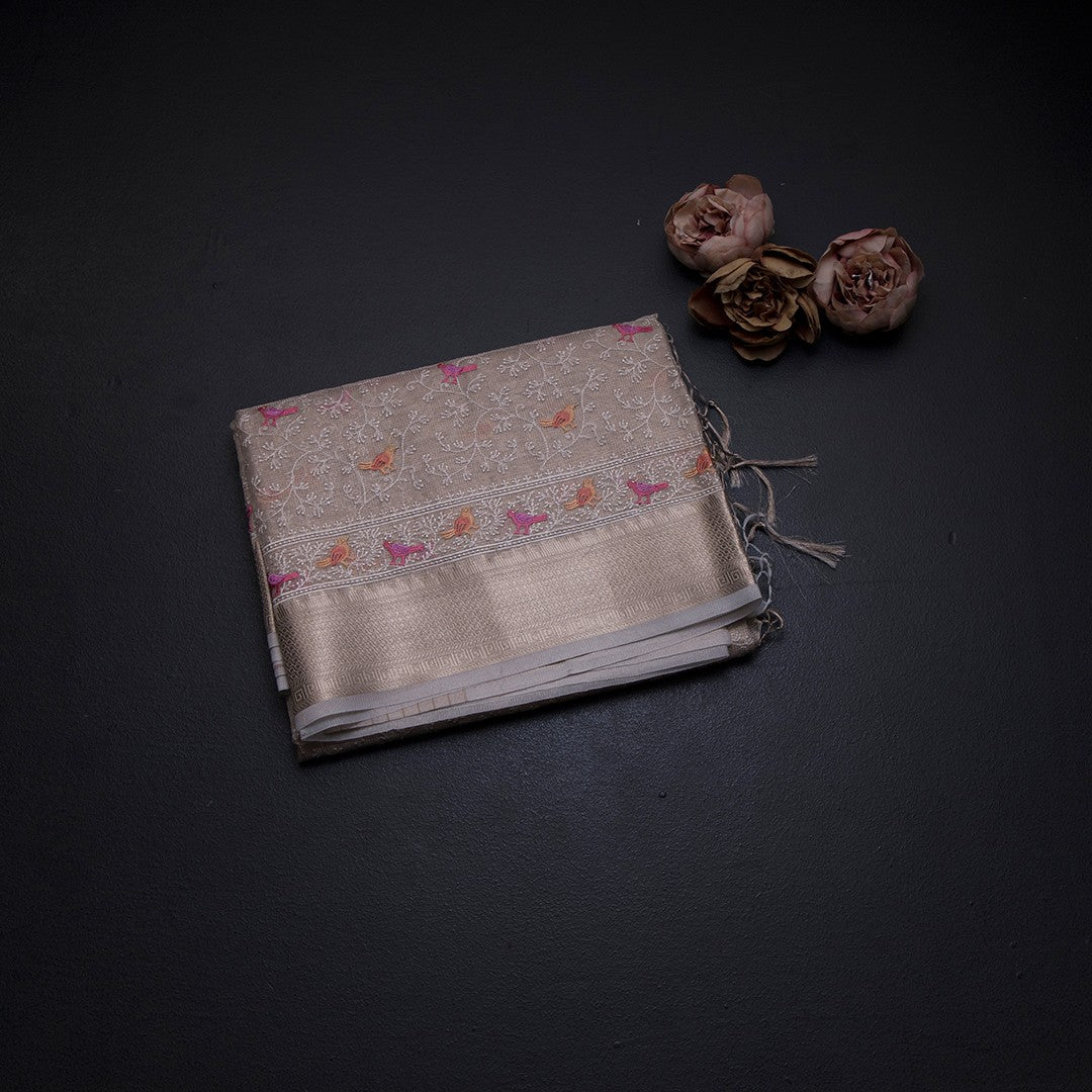 Kota Cream Thread Work Saree With Zari Border