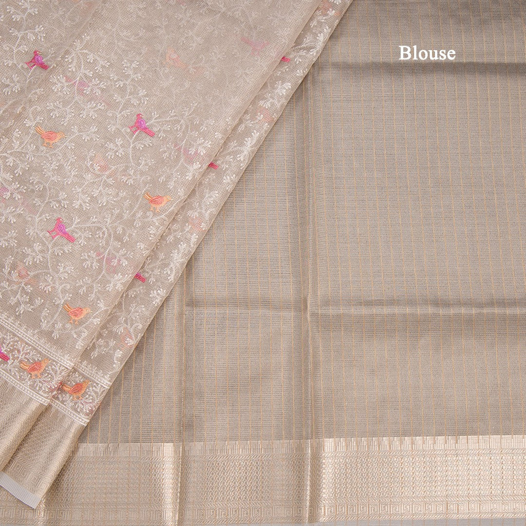 Kota Cream Thread Work Saree With Zari Border