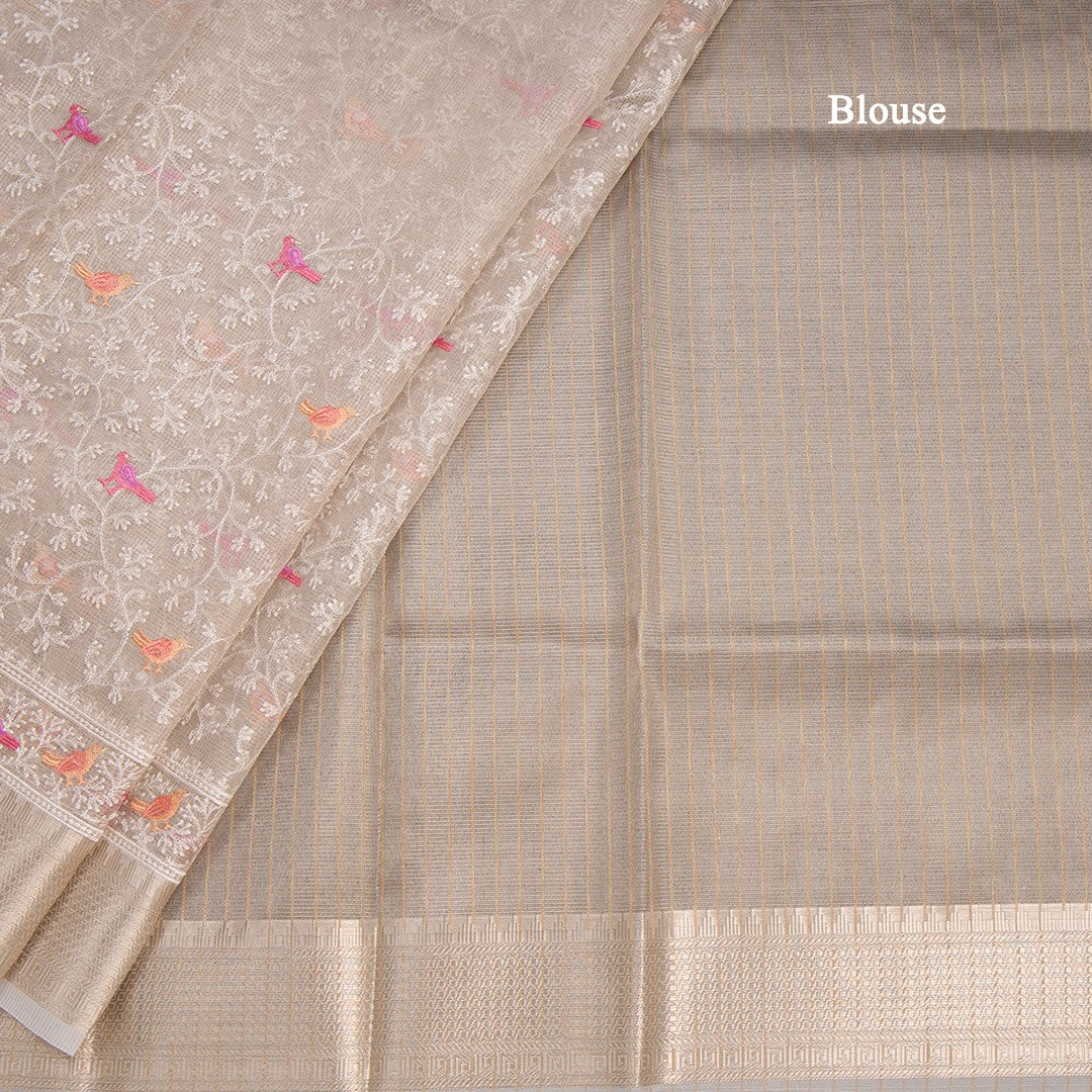 Kota Cream Thread Work Saree With Zari Border