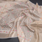 Kota Cream Thread Work Saree With Zari Border
