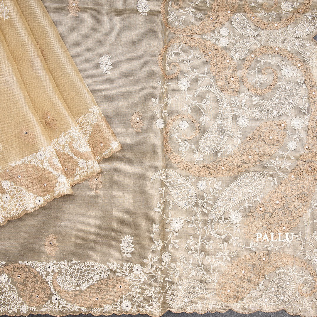 Tissue Kota Gold Thread Work Saree With Paisley Border