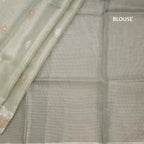 Tissue Kota Pista Green Thread Work Saree With Paisley Border